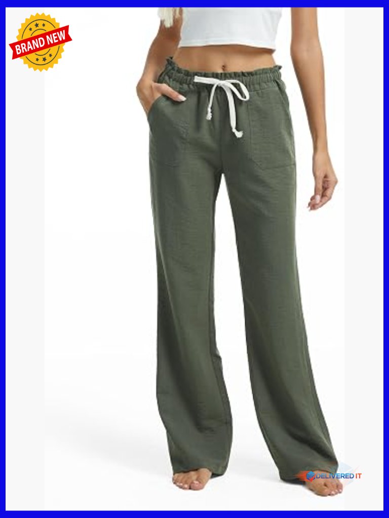 Tall Women Linen Pants 30-36 Inseam Smocked Waist Drawstring Flare Trousers